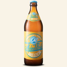 Eine Euro-Bierflasche 500 ml mit einem gelbem Etikett.