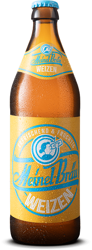 Eine Euro-Bierflasche 500 ml mit einem gelbem Etikett.