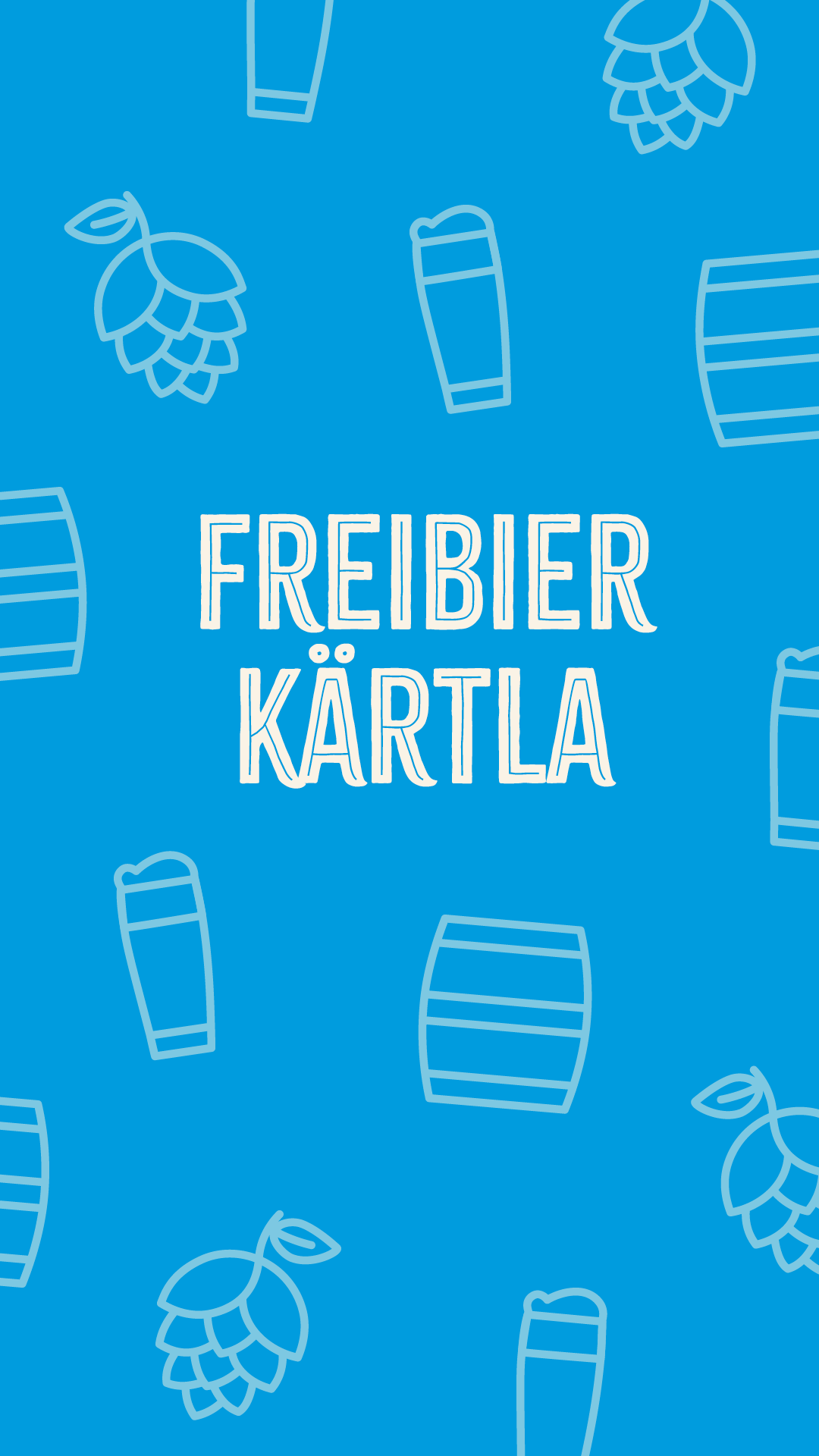 Der Schriftzug "Freibierkärtla" und einige bierige Icons auf blauem Grund.